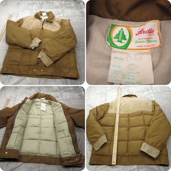 Woods Arctic Down Jacket Men XL Brown Waxed Insulated Full Zip Puff VTG 70s RARE